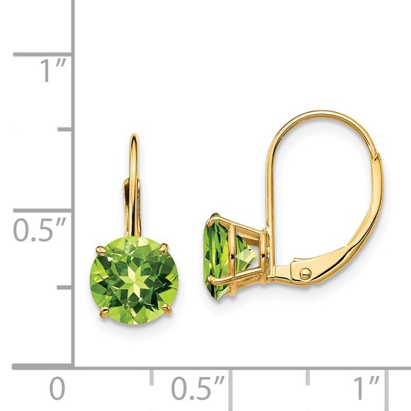 14k Yellow Gold 7mm Peridot August Birthstone Leverback Ladies Earrings - Picture 4 of 4